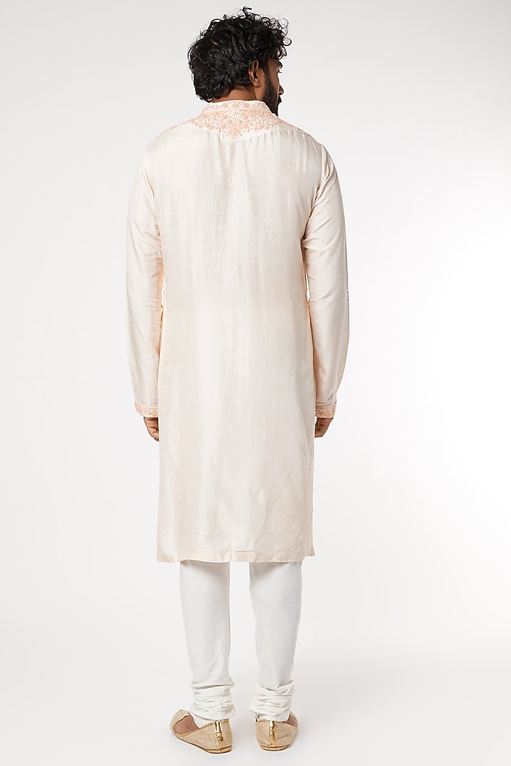 Light Peach Pink Hand Embroidered Kurta by Dev R Nil Men at Pernia's Pop Up Shop