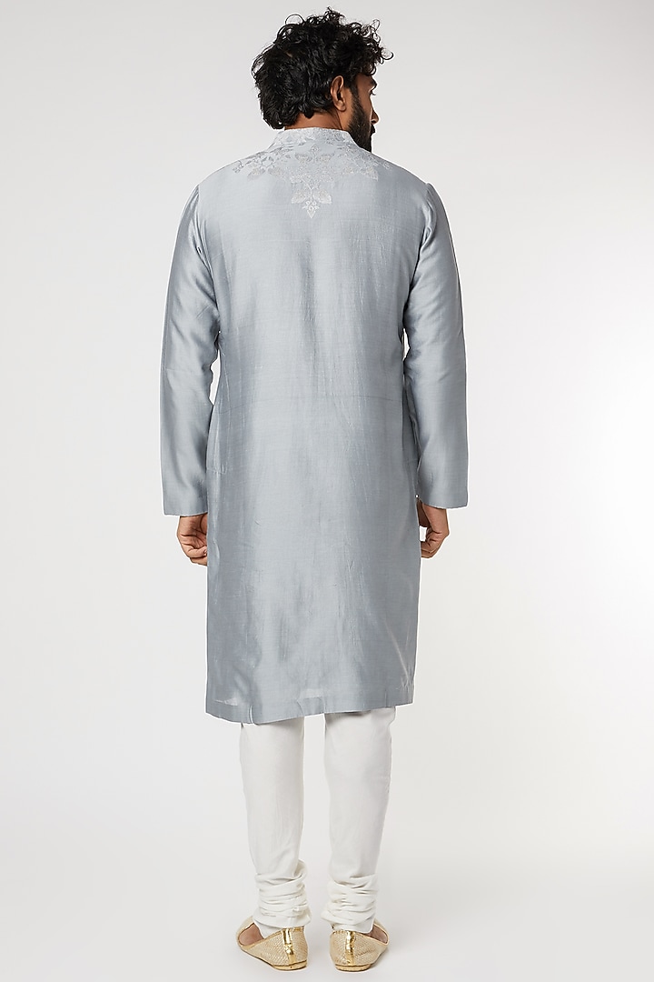 Grey Thread Embroidered Kurta by Dev R Nil Men at Pernia's Pop Up Shop
