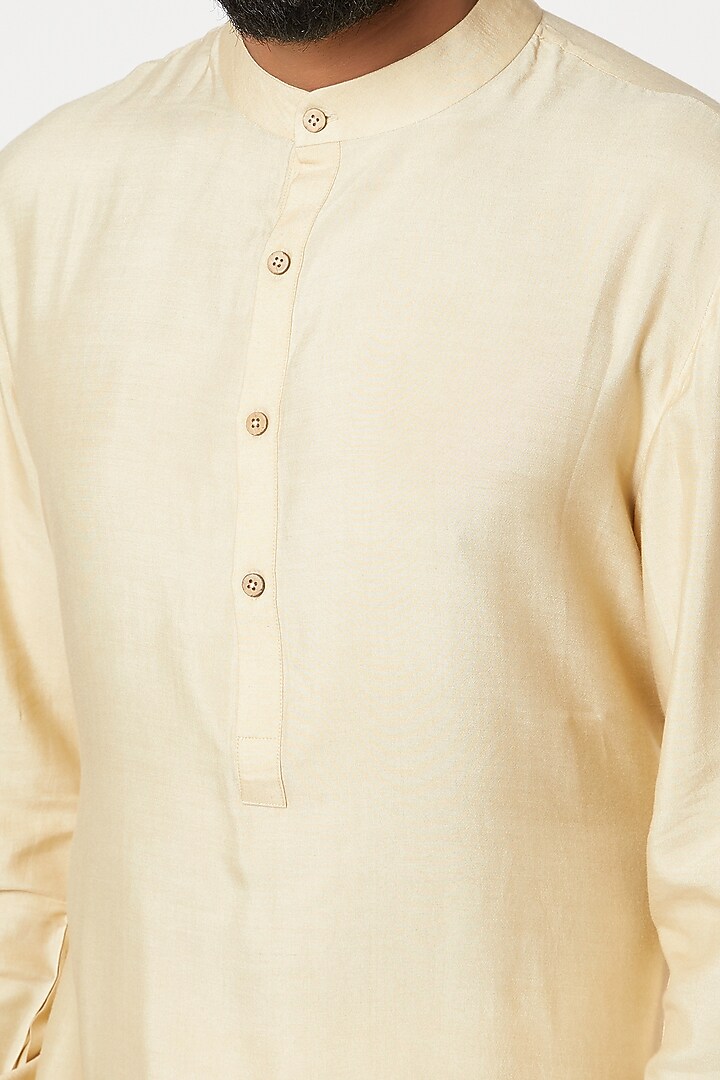 Pale Yellow Cotton Silk Kurta by Dev R Nil Men at Pernia's Pop Up Shop