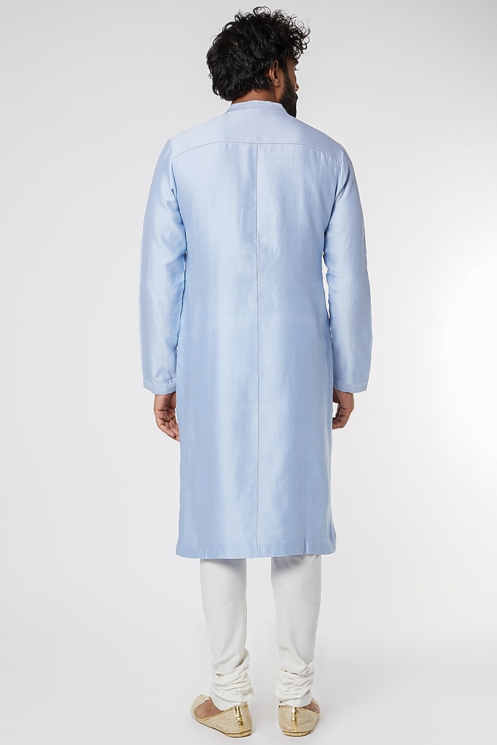 Sky Blue Thread Embroidered Kurta by Dev R Nil Men at Pernia's Pop Up Shop