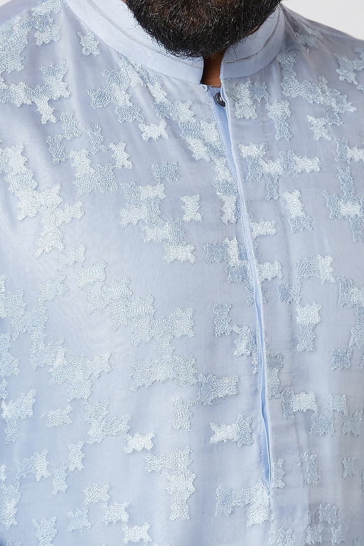 Sky Blue Thread Embroidered Kurta by Dev R Nil Men at Pernia's Pop Up Shop