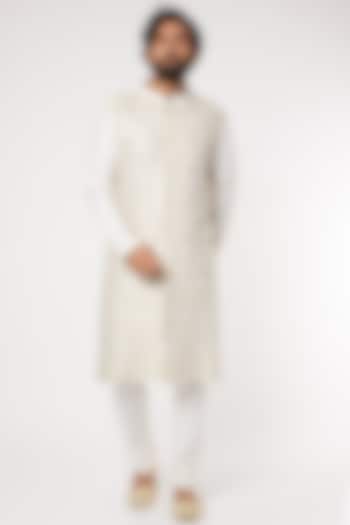Off White Chanderi & Tissue Kurta by Dev R Nil Men