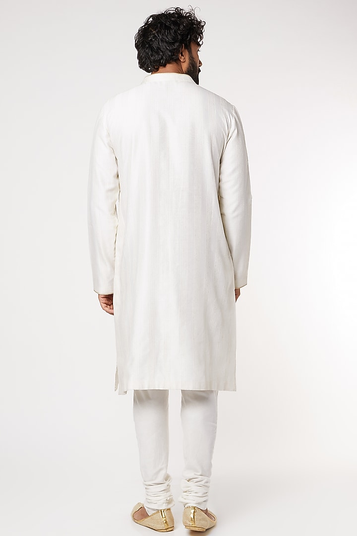 Off White Chanderi & Tissue Kurta by Dev R Nil Men at Pernia's Pop Up Shop
