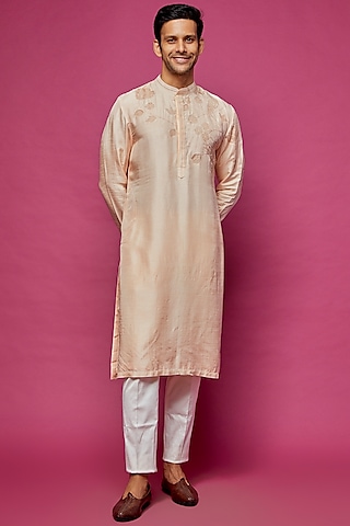 Pink Dola Silk Kurta by Dev R Nil Men