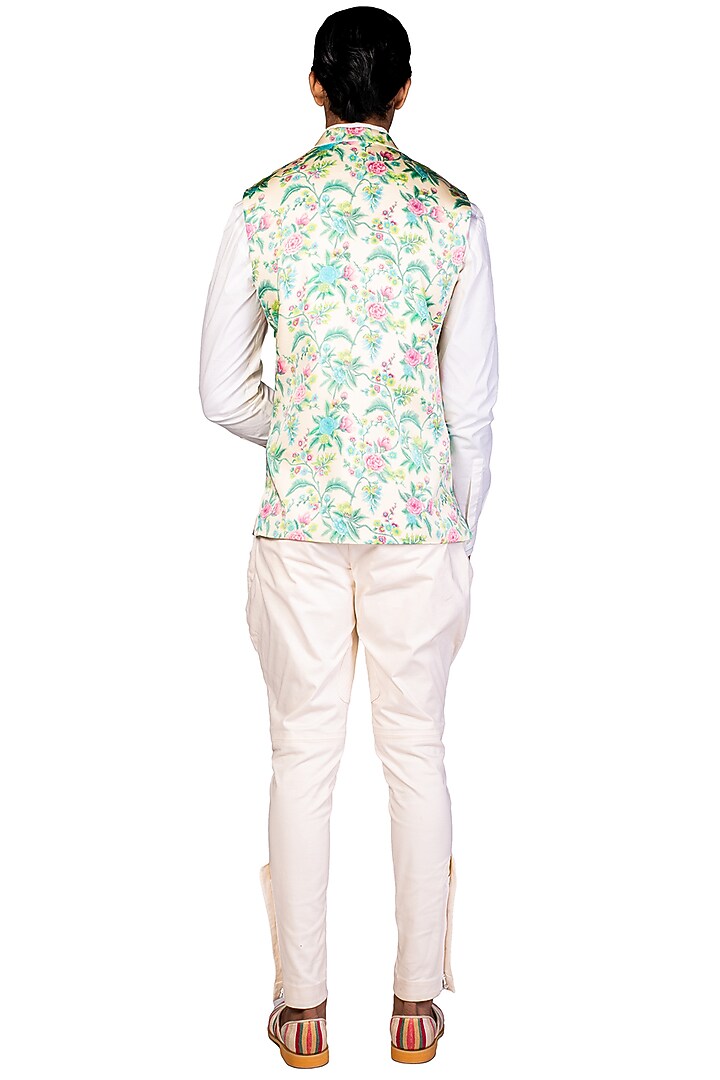Multi-Colored Satin Handpainted Bundi Jacket Set by Dev R Nil Men at Pernia's Pop Up Shop