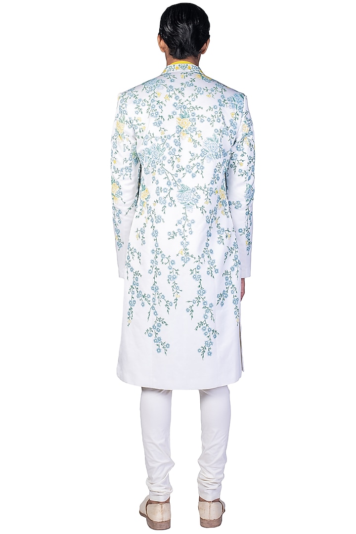 Off White Hand Painted Groom Sherwani Set by Dev R Nil Men at Pernia's Pop Up Shop