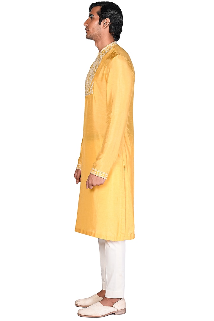 Off-White Silk Hand Painted Bundi Jacket Set by Dev R Nil Men at Pernia's Pop Up Shop