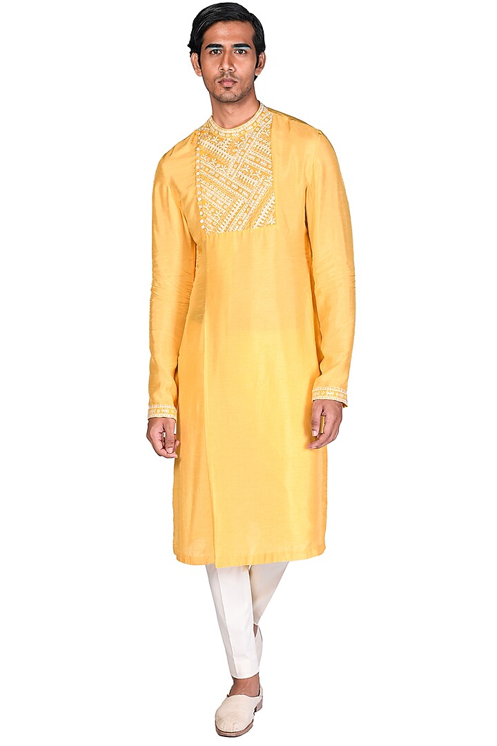 Off-White Silk Hand Painted Bundi Jacket Set by Dev R Nil Men at Pernia's Pop Up Shop