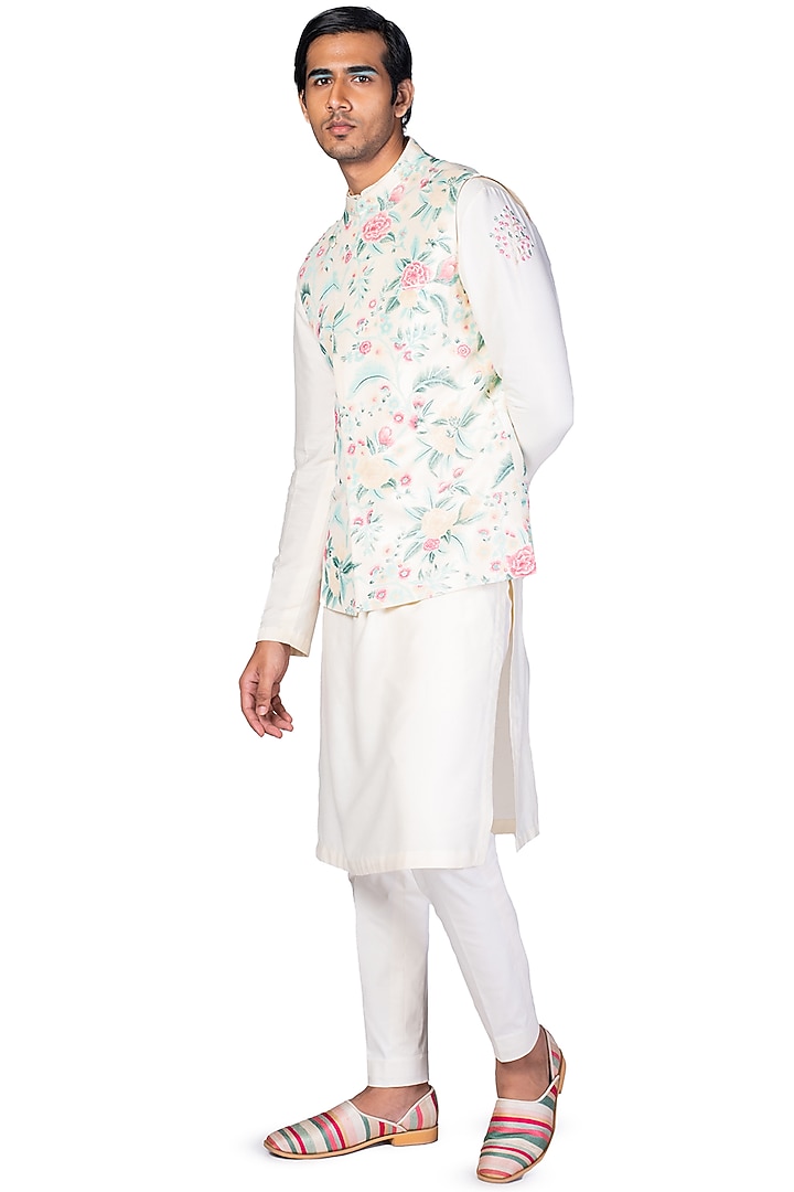 Off-White Kurta Set With Bundi Jacket by Dev R Nil Men at Pernia's Pop Up Shop