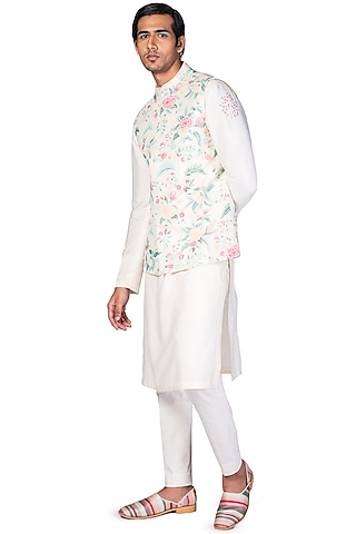 Off-White Kurta Set With Bundi Jacket by Dev R Nil Men