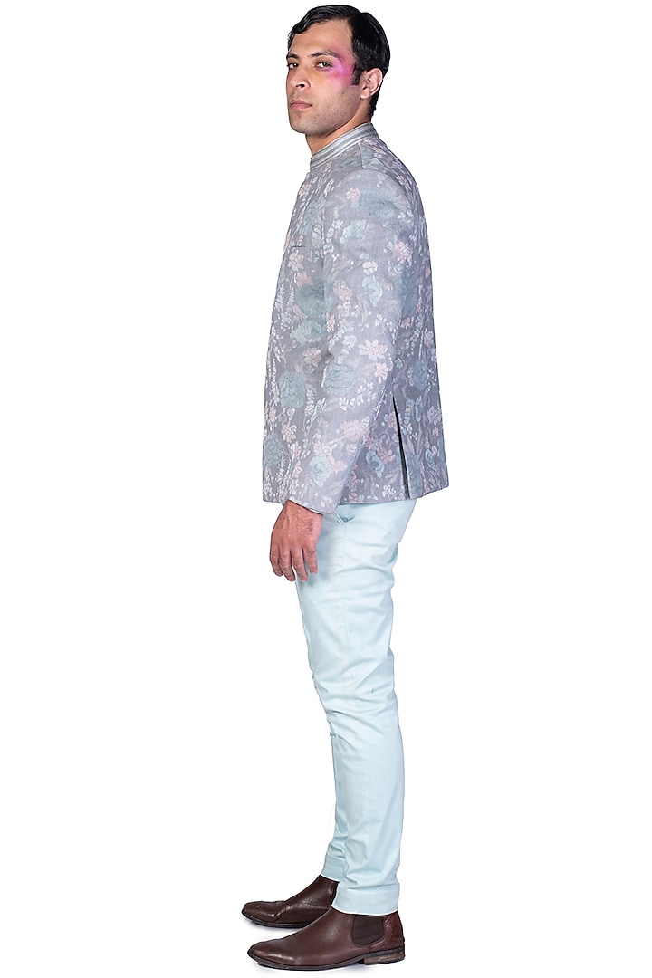 Mint Pant Set With Khadi Groom Bandhgala Jacket by Dev R Nil Men at Pernia's Pop Up Shop