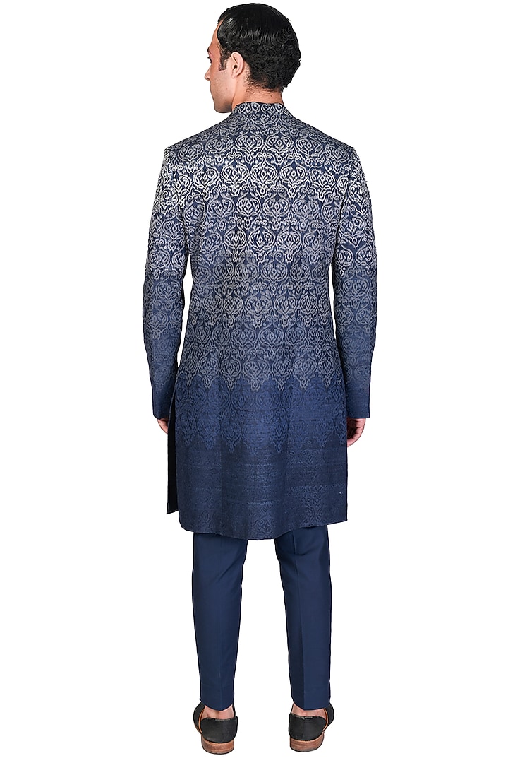 Navy Blue Embroidered Groom Sherwani Set by Dev R Nil Men at Pernia's Pop Up Shop