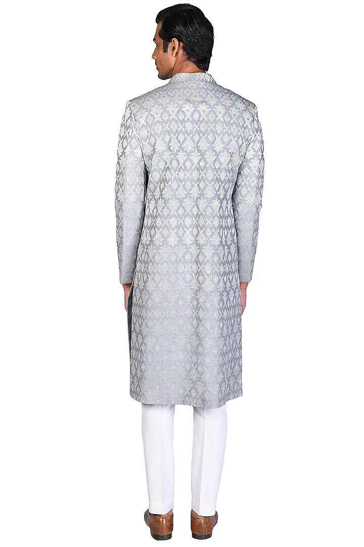 Grey Embroidered Groom Sherwani Set by Dev R Nil Men at Pernia's Pop Up Shop