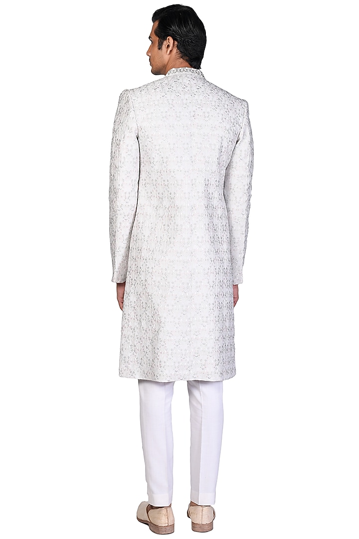 White Embroidered Groom Sherwani by Dev R Nil Men at Pernia's Pop Up Shop