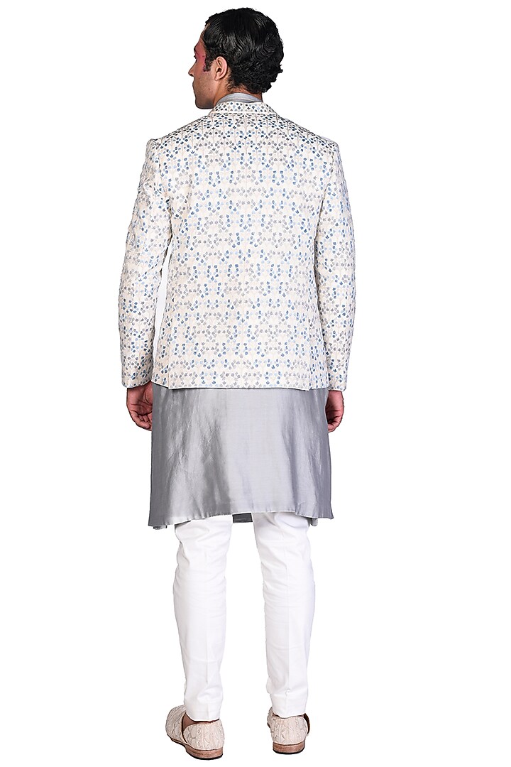 Grey Kurta Set With Embroidered Bandhgala by Dev R Nil Men at Pernia's Pop Up Shop