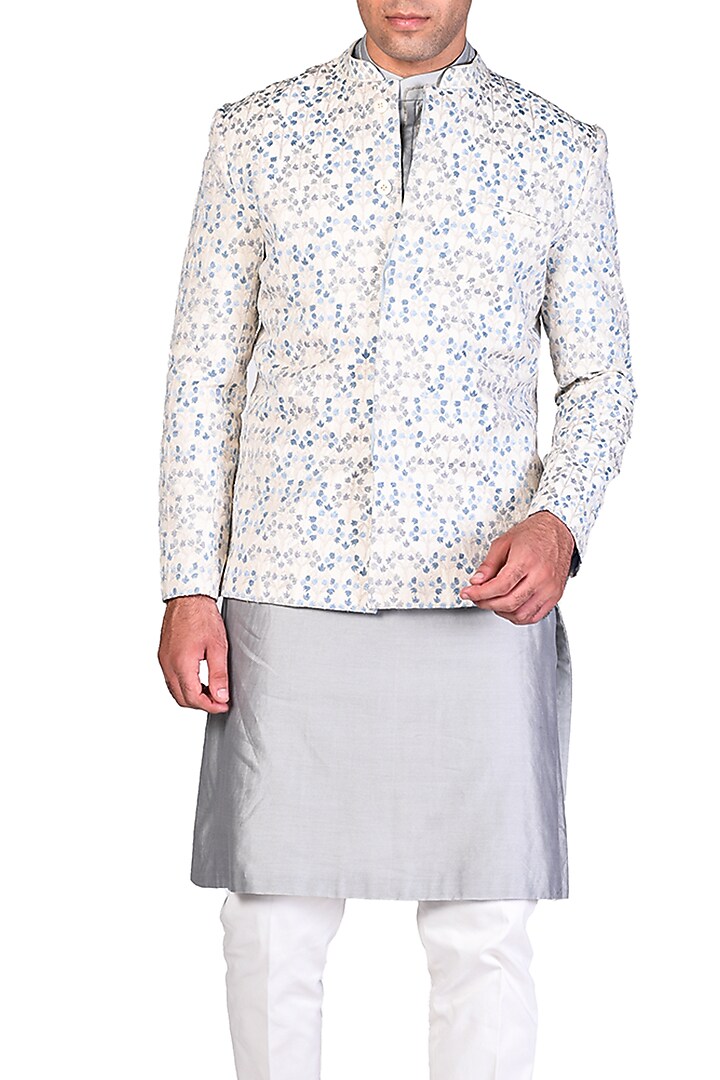 Grey Kurta Set With Embroidered Bandhgala by Dev R Nil Men at Pernia's Pop Up Shop