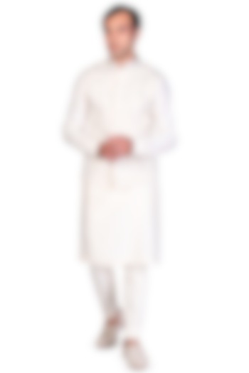 Off White Kurta Set With Embroidered Bundi Jacket by Dev R Nil Men