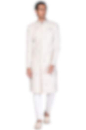 White Khadi Embroidered Sherwani by Dev R Nil Men