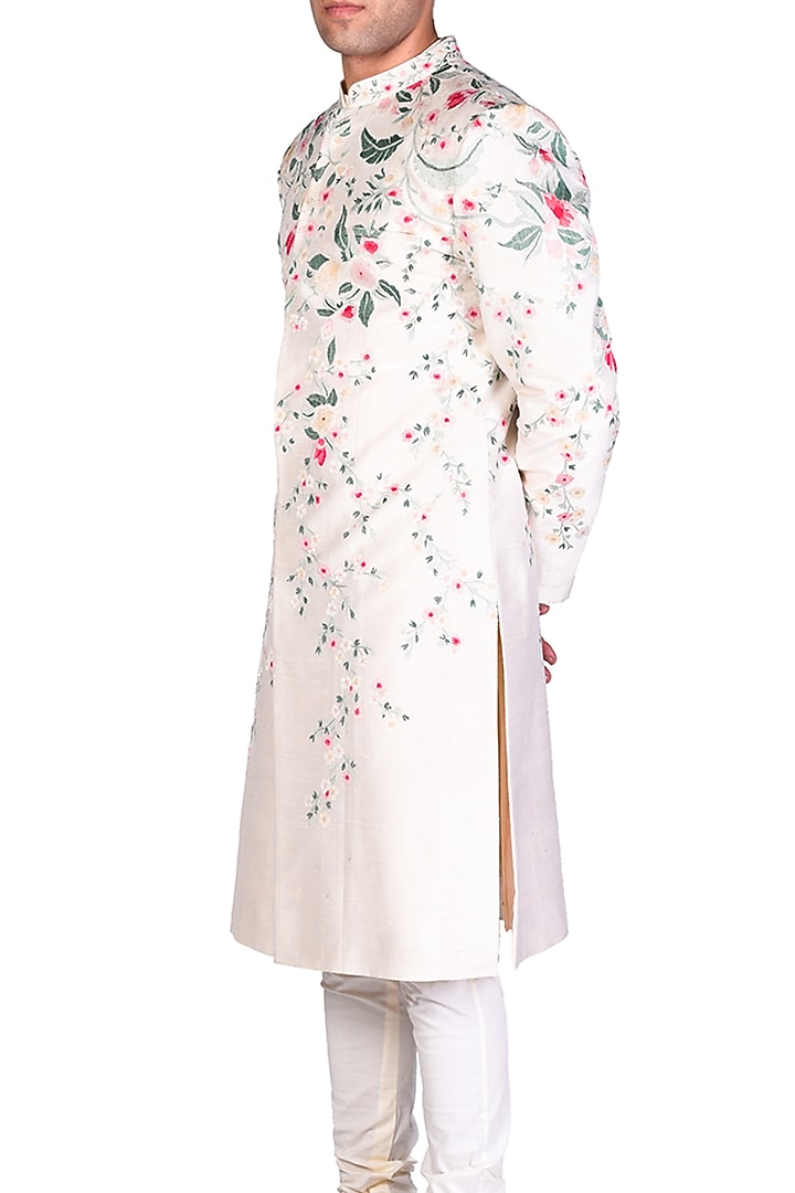 Off White Embroidered Groom Sherwani by Dev R Nil Men at Pernia's Pop Up Shop