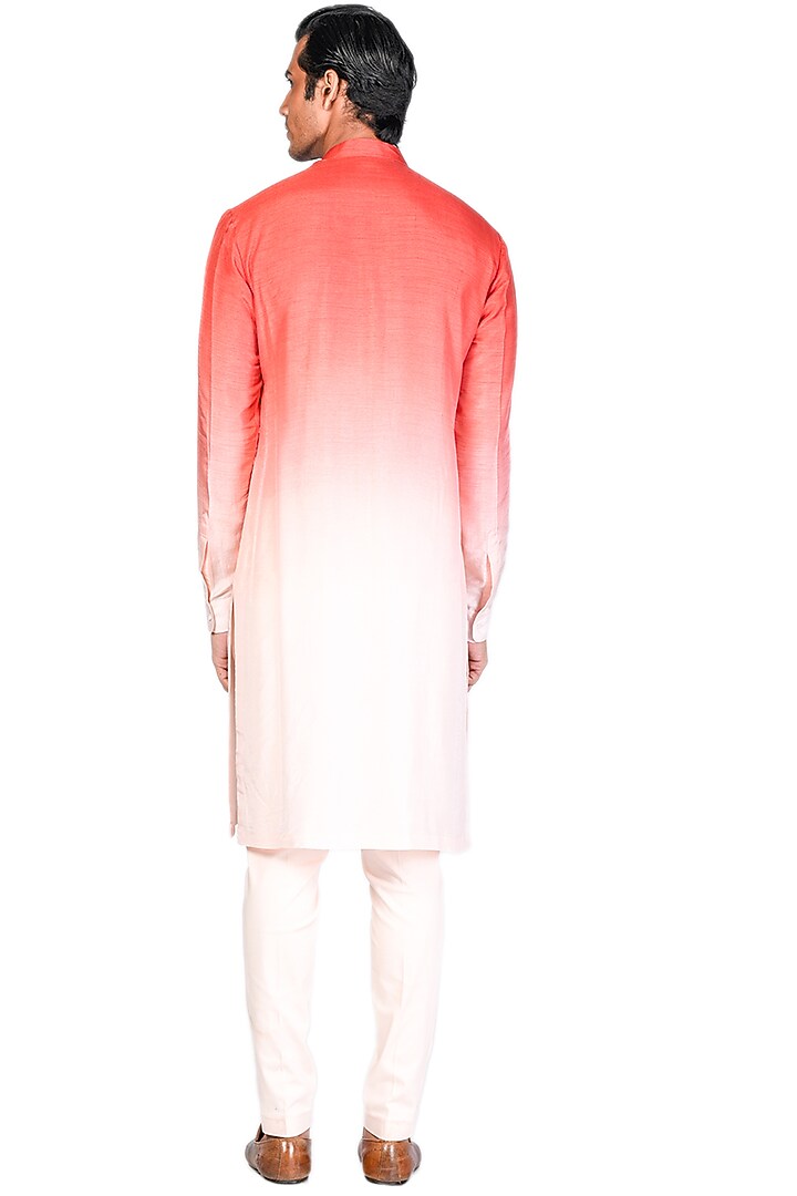 Coral & Peach Hand Embroidered Achkan Jacket Set by Dev R Nil Men at Pernia's Pop Up Shop
