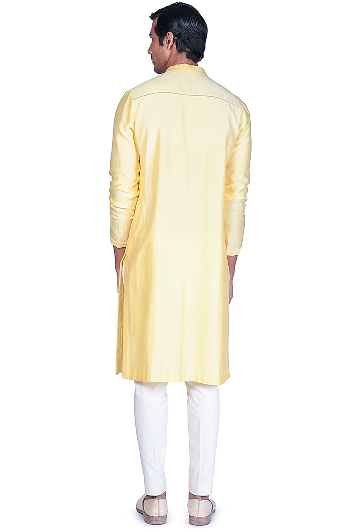 Yellow Chanderi Silk Thread Embroidered Kurta Set by Dev R Nil Men at Pernia's Pop Up Shop