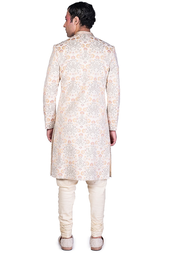 Off White Thread Embroidered Groom Sherwani by Dev R Nil Men at Pernia's Pop Up Shop