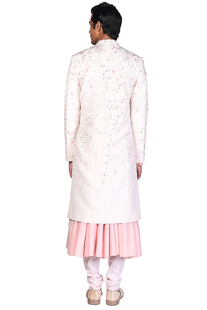 Off White Hand Embroidered Groom Sherwani Set by Dev R Nil Men at Pernia's Pop Up Shop