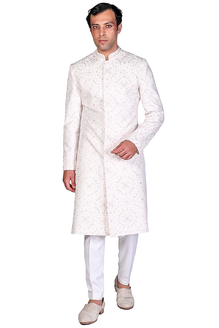 Off White Jaal Embroidered Sherwani by Dev R Nil Men