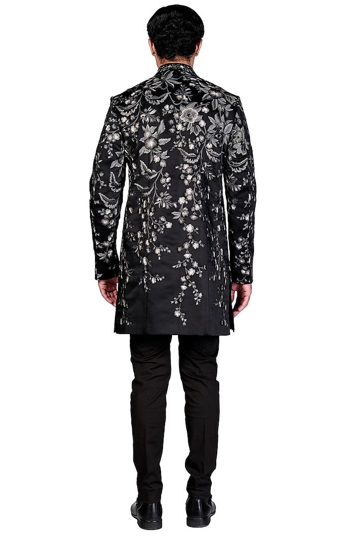 Black Embroidered Bandhgala Set by Dev R Nil Men at Pernia's Pop Up Shop