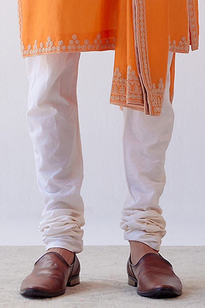 Orange Chanderi Embroidered Stole by Devnaagri Men at Pernia's Pop Up Shop