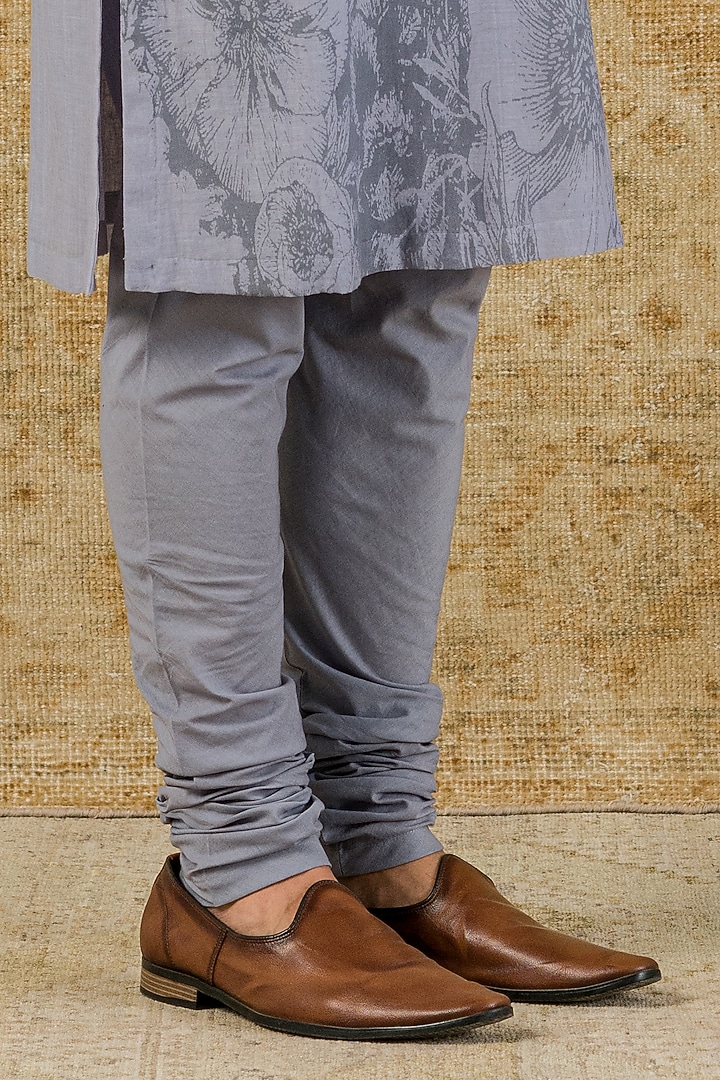 Aegean Blue Chanderi Hand Block Printed & Embroidered Kurta Set by Devnaagri Men at Pernia's Pop Up Shop