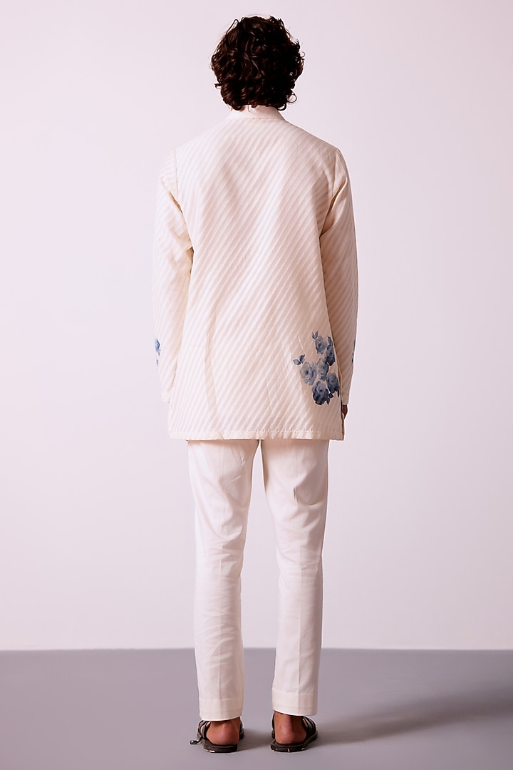 Ivory Woven Silk Chanderi Hand Painted Kurta Set by Devnaagri Men at Pernia's Pop Up Shop
