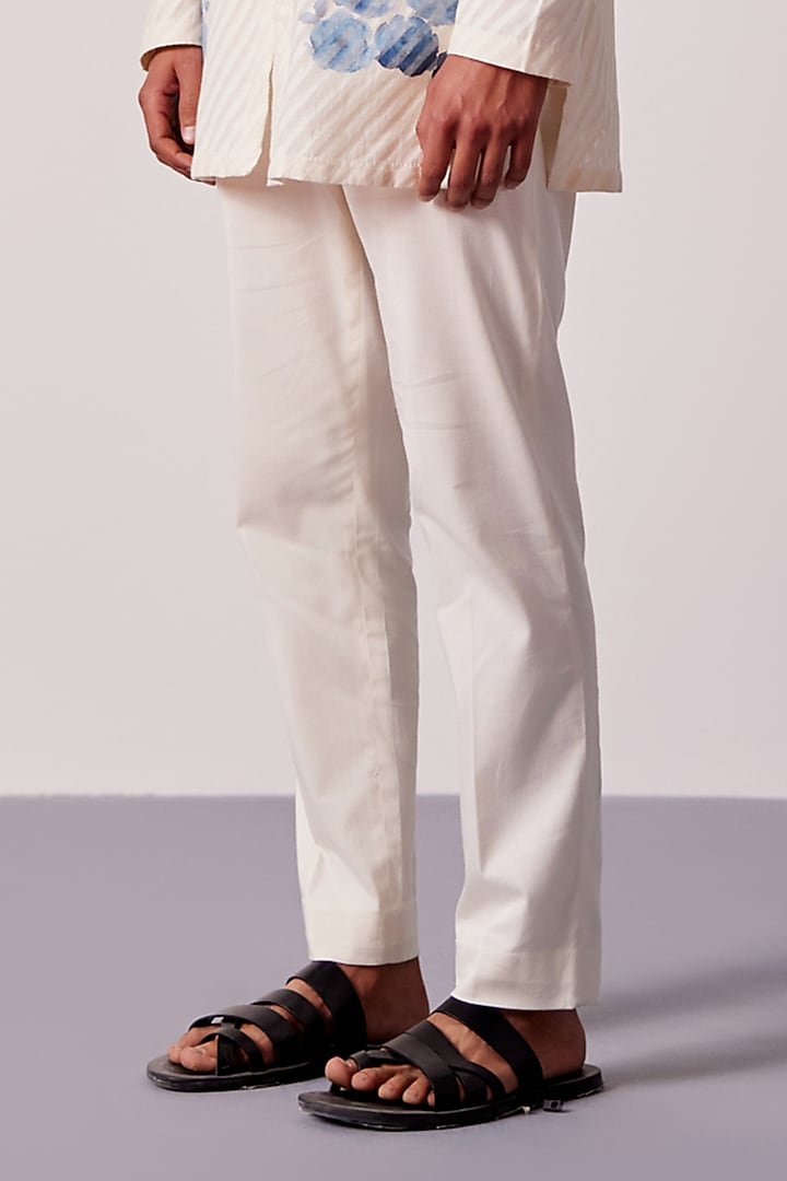 Ivory Woven Silk Chanderi Hand Painted Kurta Set by Devnaagri Men at Pernia's Pop Up Shop