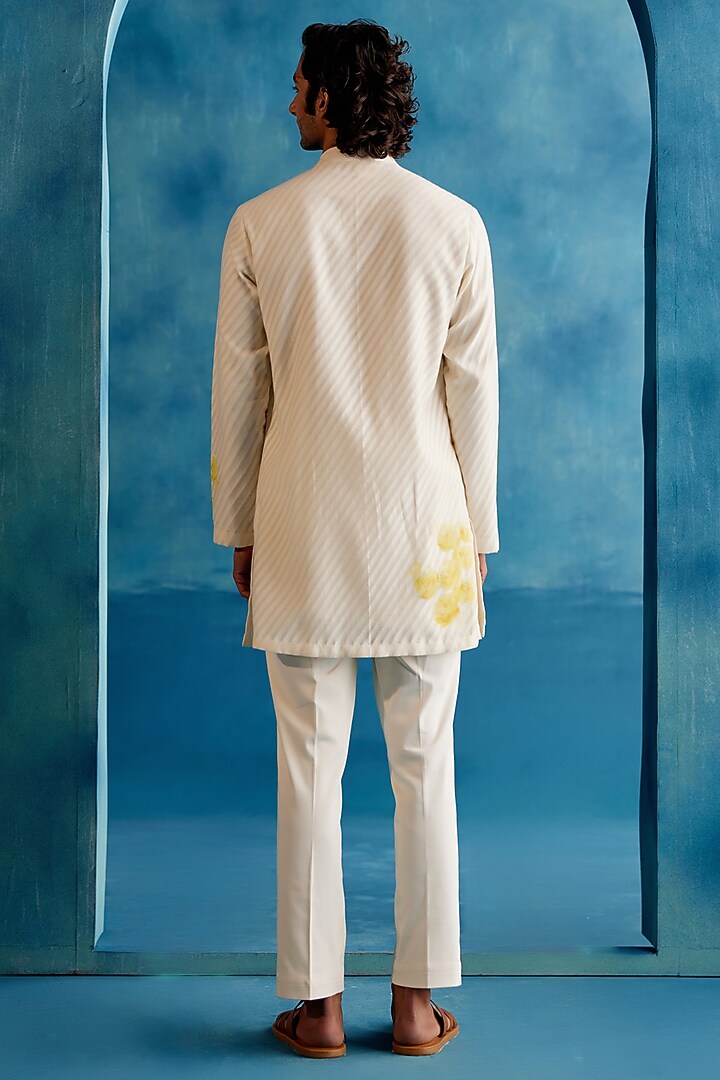 Ivory Woven Silk Chanderi Hand Painted Kurta Set by Devnaagri Men at Pernia's Pop Up Shop