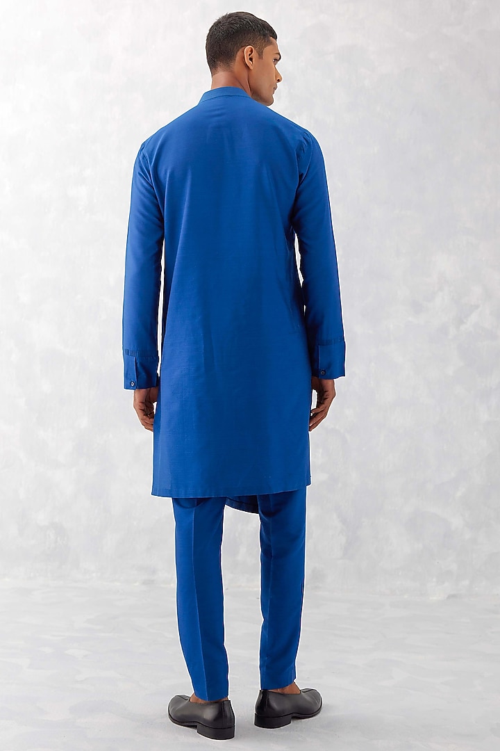 Blue Cotton Silk Blend Kurta Set by Devnaagri Men at Pernia's Pop Up Shop