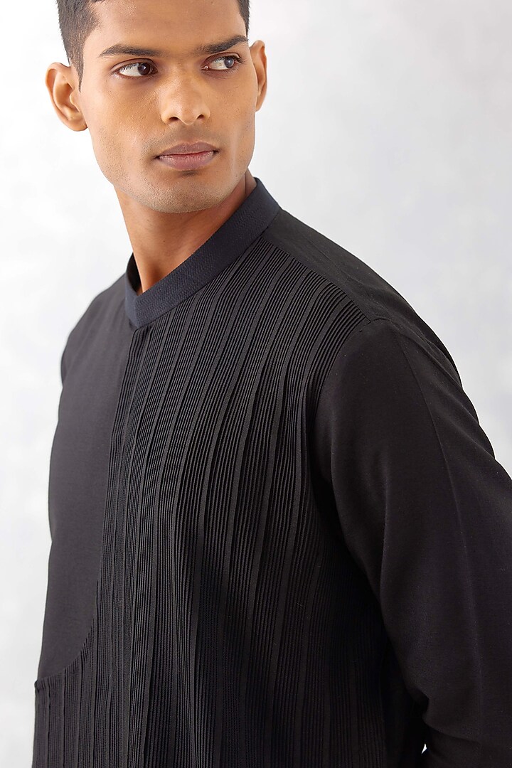 Black Cotton Silk Blend Kurta Set by Devnaagri Men at Pernia's Pop Up Shop