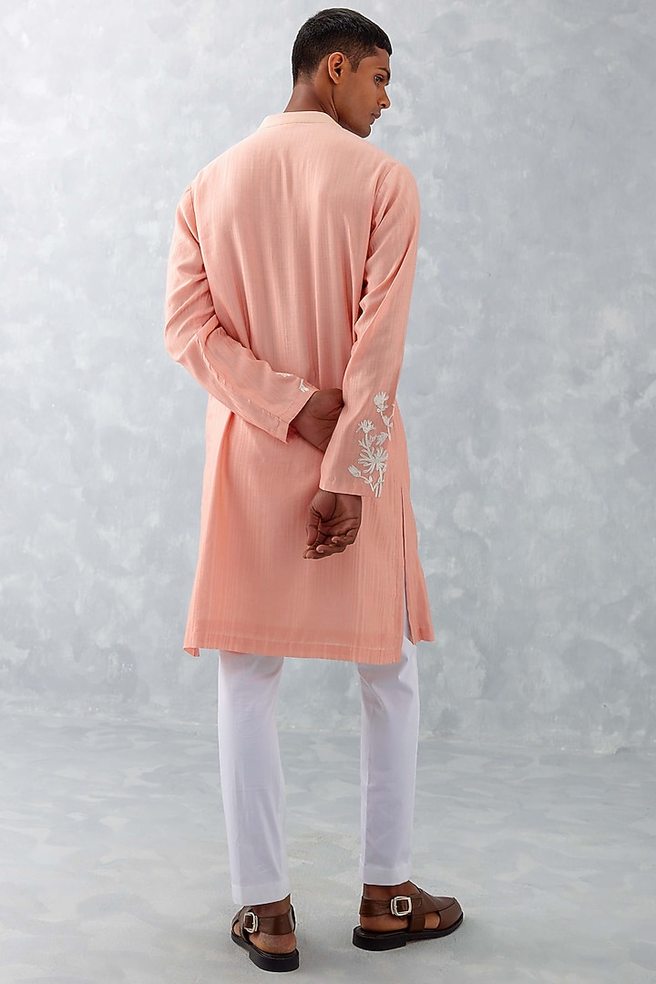 Blush Pink Woven Chanderi Embroidered Kurta Set by Devnaagri Men at Pernia's Pop Up Shop