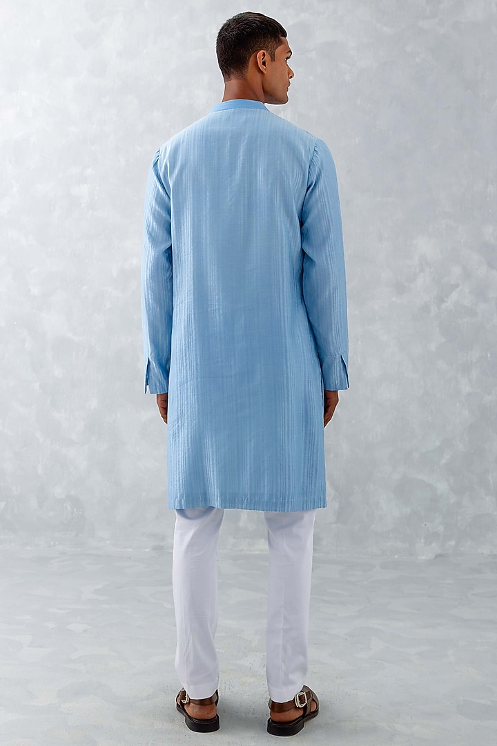 Blue Woven Chanderi Embroidered Kurta Set by Devnaagri Men at Pernia's Pop Up Shop