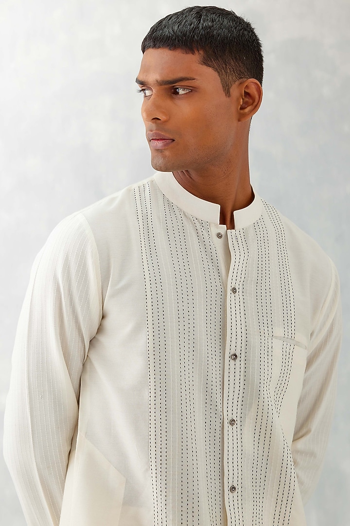 Ivory Cotton Silk Blend Kurta Set\ by Devnaagri Men at Pernia's Pop Up Shop