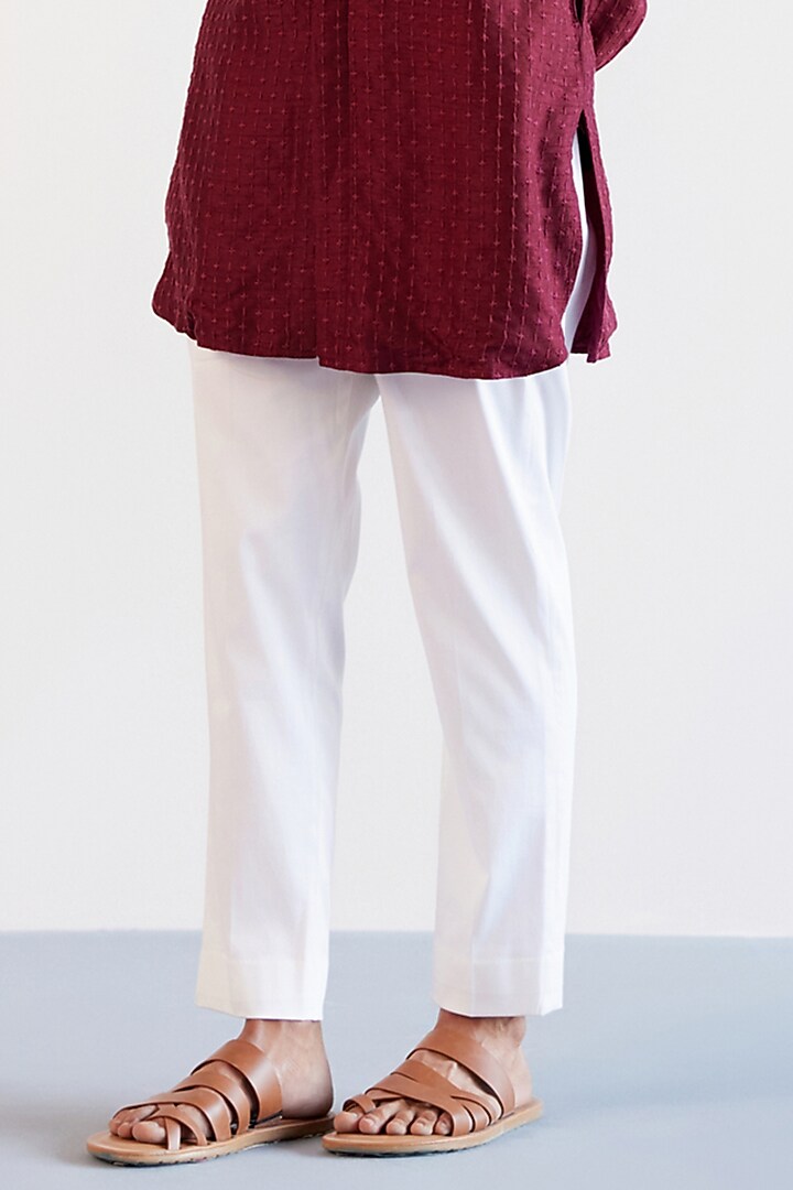 Maroon Silk Chanderi Kurta Set by Devnaagri Men at Pernia's Pop Up Shop