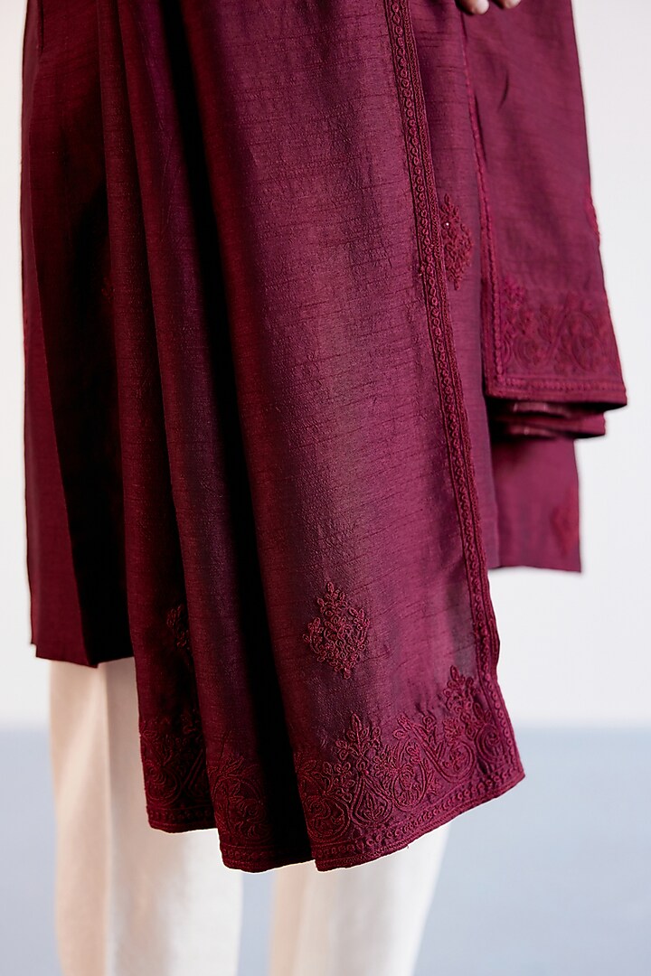 Maroon Tussar Silk Stole by Devnaagri Men at Pernia's Pop Up Shop