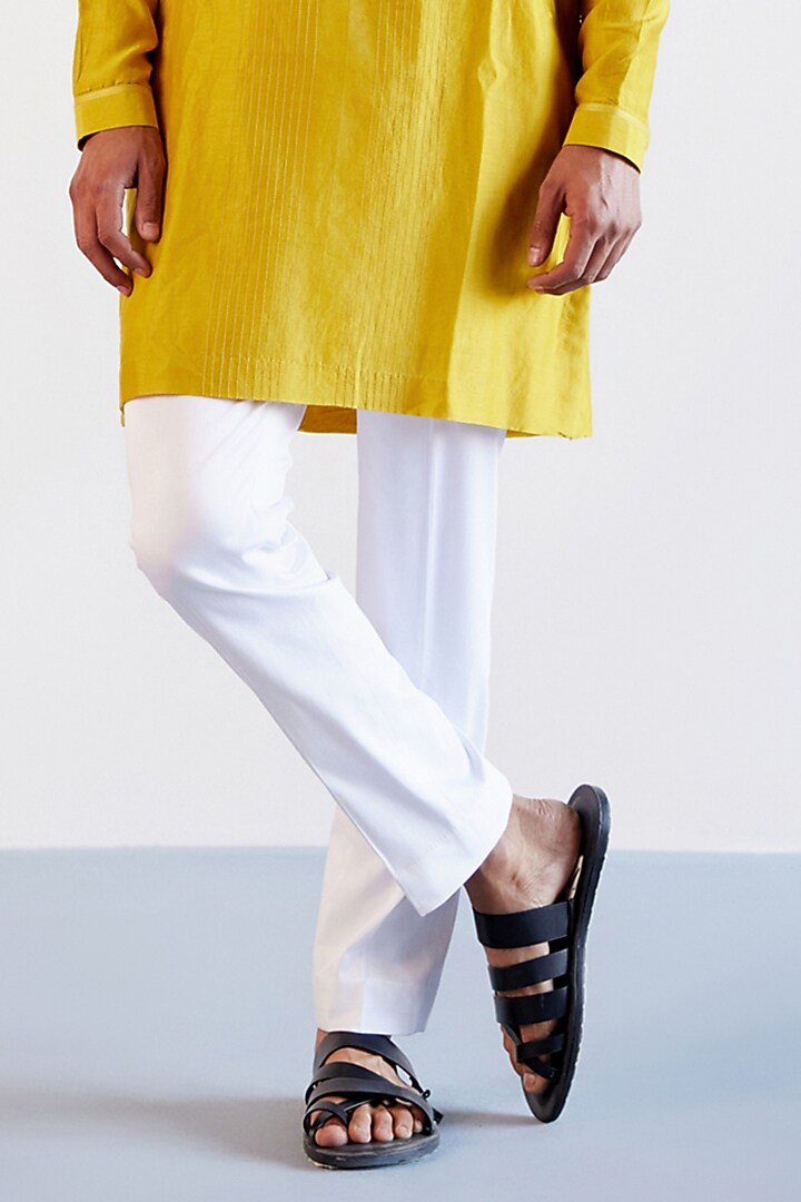 Mustard Silk Chanderi Dori Embroidered Kurta Set by Devnaagri Men at Pernia's Pop Up Shop