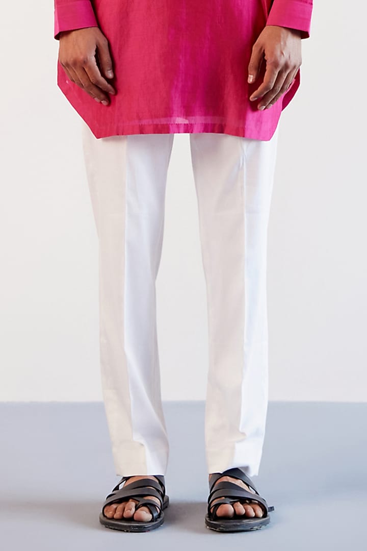 Fuchsia Pink Silk Chanderi Dori Embroidered Kurta Set by Devnaagri Men at Pernia's Pop Up Shop