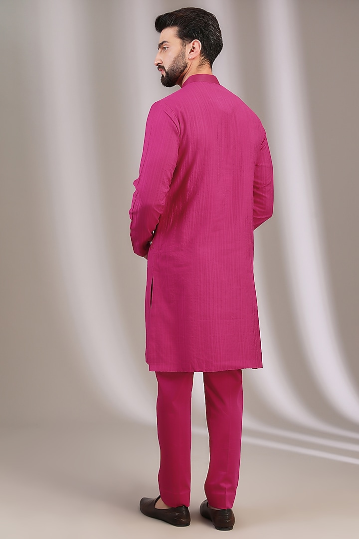 Pink Woven Chanderi & Cotton Silk Blend Embroidered Kurta Set by Devnaagri Men at Pernia's Pop Up Shop