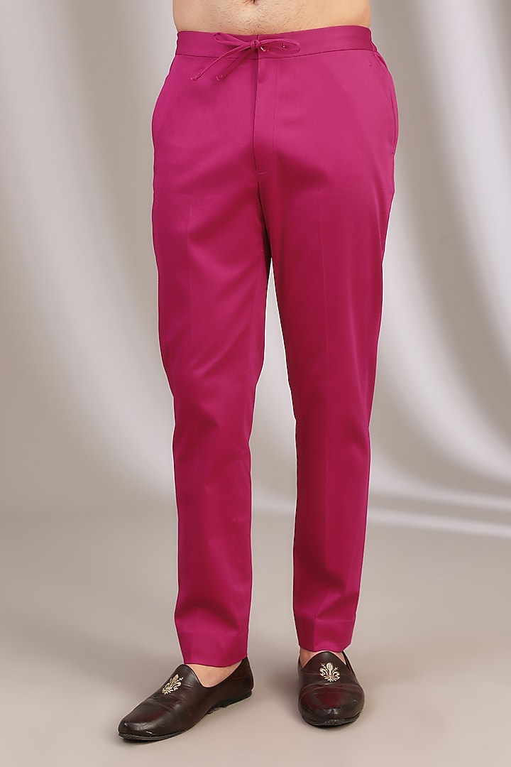 Pink Woven Chanderi & Cotton Silk Blend Embroidered Kurta Set by Devnaagri Men at Pernia's Pop Up Shop