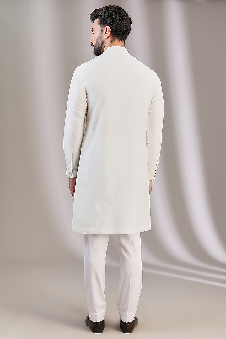 Lime Linen Satin Embroidered Bundi Jacket With Kurta Set by Devnaagri Men at Pernia's Pop Up Shop