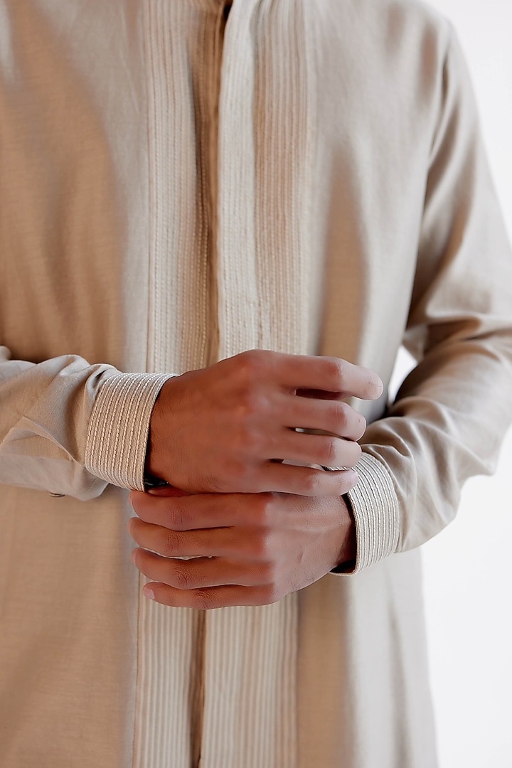 Sand Summer Tussar Resham Embroidered Bundi Jacket Set by Devnaagri Men at Pernia's Pop Up Shop