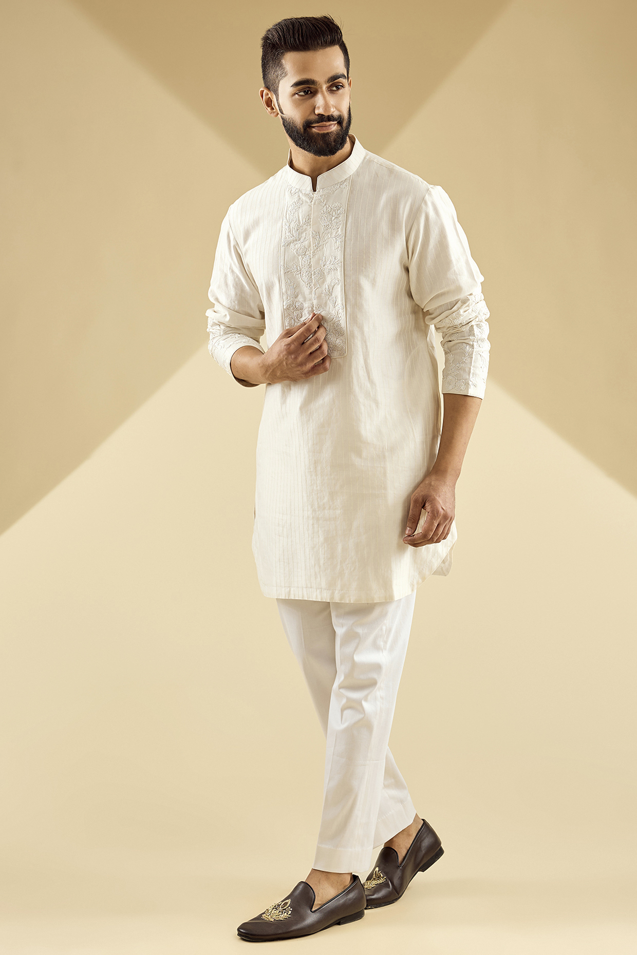 Ivory Raw Silk Kurta Set by Devnaagri Men