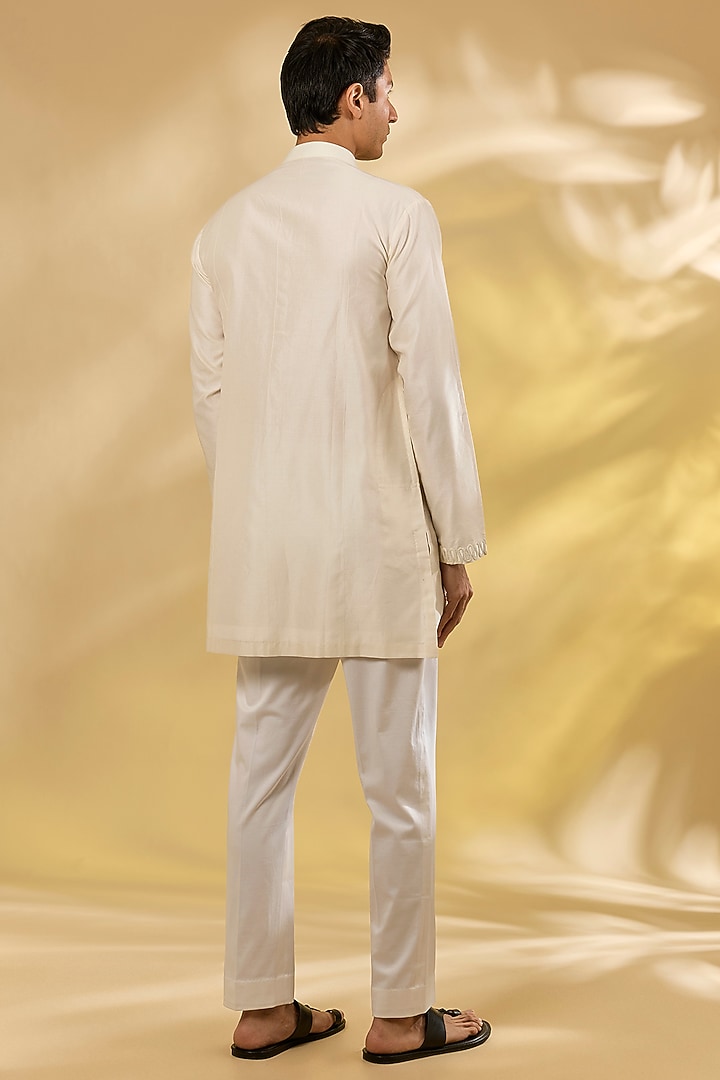 Ivory Silk Chanderi Dori Embroidered Kurta Set by Devnaagri Men at Pernia's Pop Up Shop