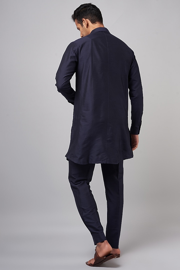 Navy Blue Cotton Silk Blend Kurta Set by Devnaagri Men at Pernia's Pop Up Shop